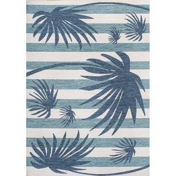 Veronica Classic Beach Stripe And Palm Leaf Indoor/Outdoor Area Rug